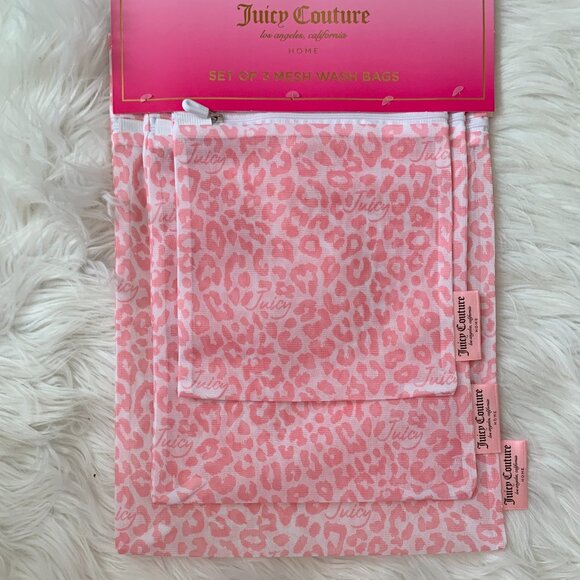 JUICY COUTURE Home Animal Printed Mesh Laundry Wash Bags Set in Pink/White - Picture 2 of 3